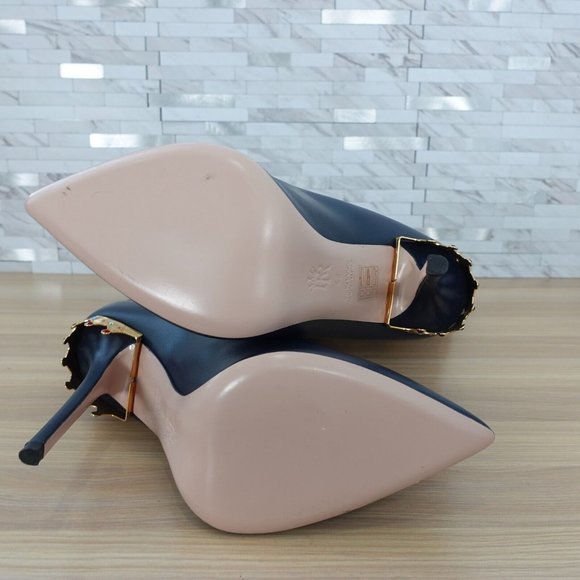 Italian Leather Boots 10 Knee High‎ Swarovski Gold Crown Quite Luxury Blue $1288 - Picture 15 of 16
